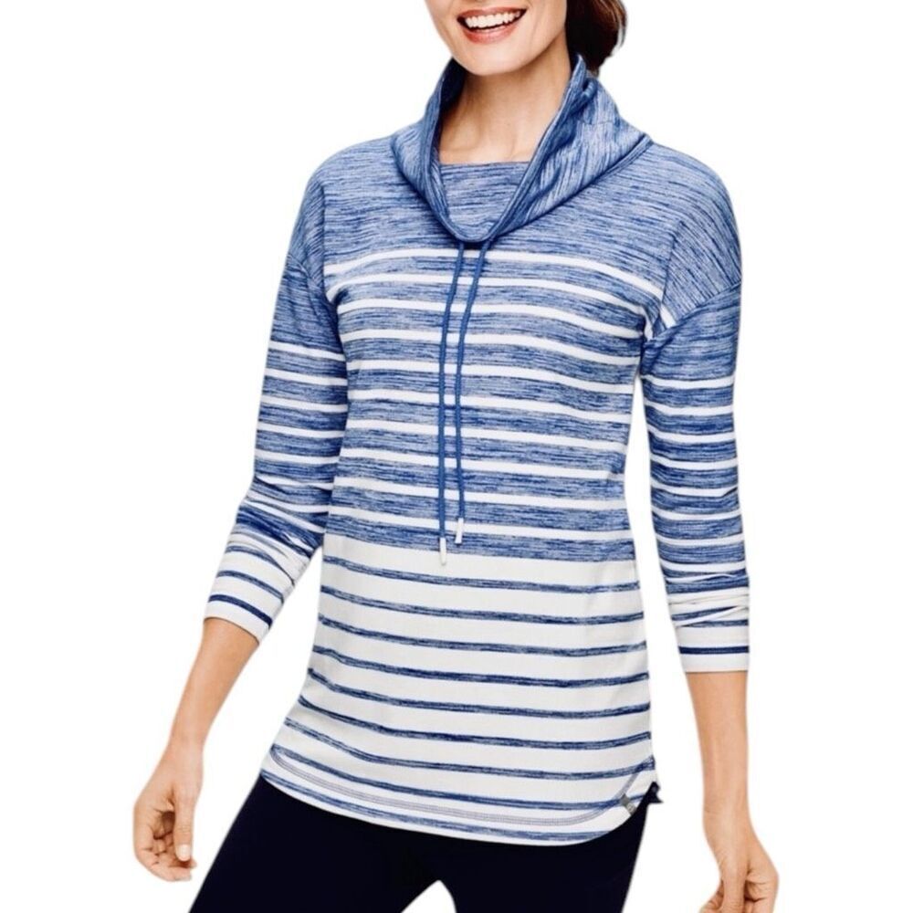 T By Talbots Stripe Cowl Pullover Size S/M Blue - image 1